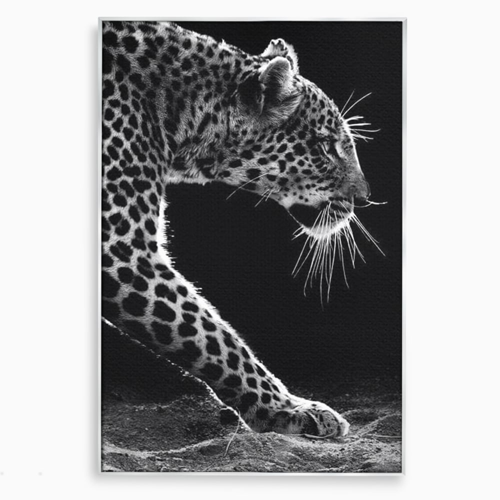 Tablou canvas cu tablou canvas cu leopard in profil, in rama de aluminiu argintiu